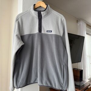 Lands’ End Gray Fleece Pullover Snap Neck Size L 42-44 Unisex Cozy